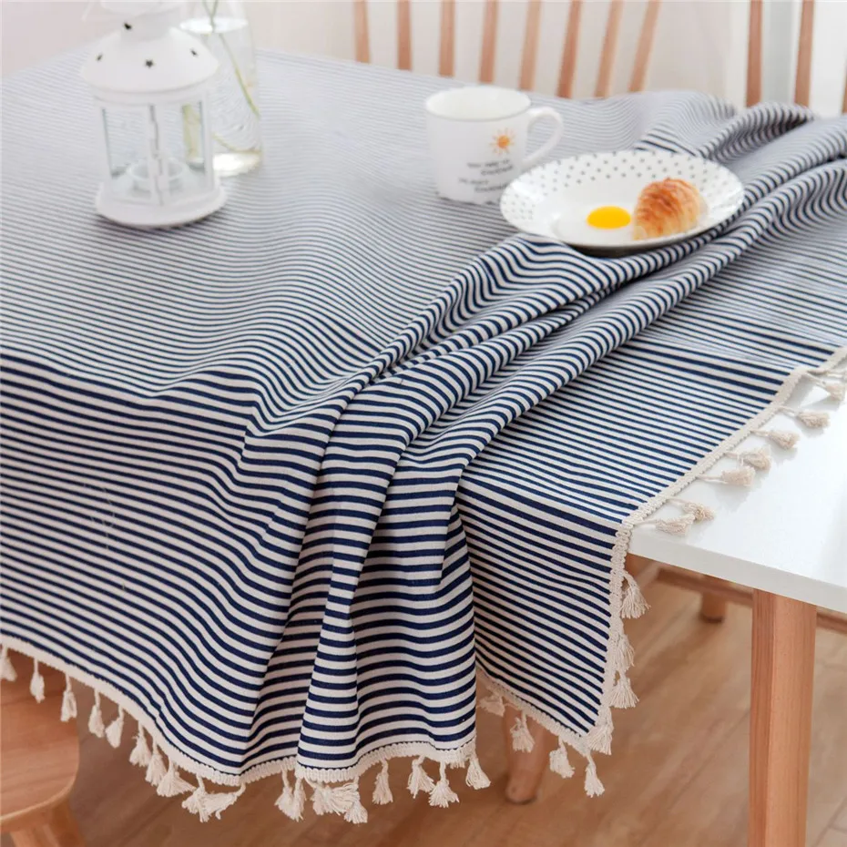 Кисточка для скатерти в клетку из льна и хлопка полоску с рисунком макраме одеяло