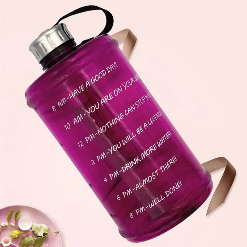 

2.2L Large Capacity Sports Water Bottle with Handle and Time Marker Outdoor Reusable Leak Proof Drinking Cup for Running