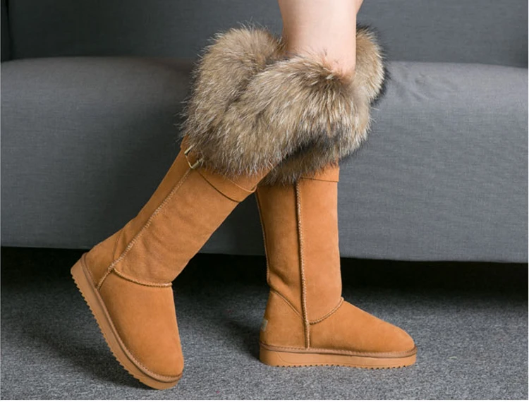 ; модные высокие зимние сапоги; botas mujer; женская зимняя обувь из натуральной кожи с натуральным лисьим мехом;