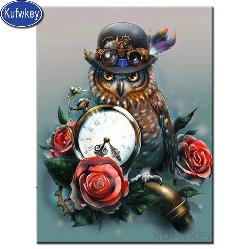 Новинка 2019 Алмазная мозаика в виде совы птицы розы часы алмазная живопись