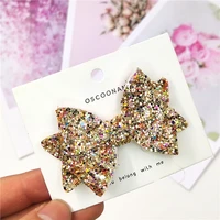 1pcs lovely golden leather glitter 2 8 inch bow elastic hair bands hairpins dance party korean hair accessories for baby girls