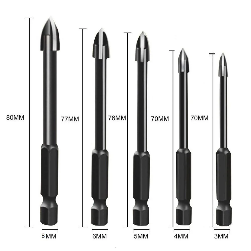 

5Pcs Set Cross Hex Tile Glass Ceramic Drill Bits Cemented Carbide Set Efficient Universal Drilling Tool Hole Opener For Wall