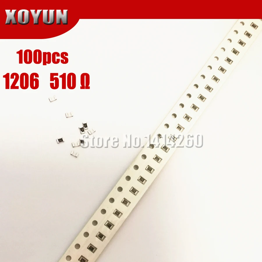 100 шт. 1206 SMD резистор 1% 510 Ом чиповый 0 25 Вт 1/4 510R 511|Резисторы| |