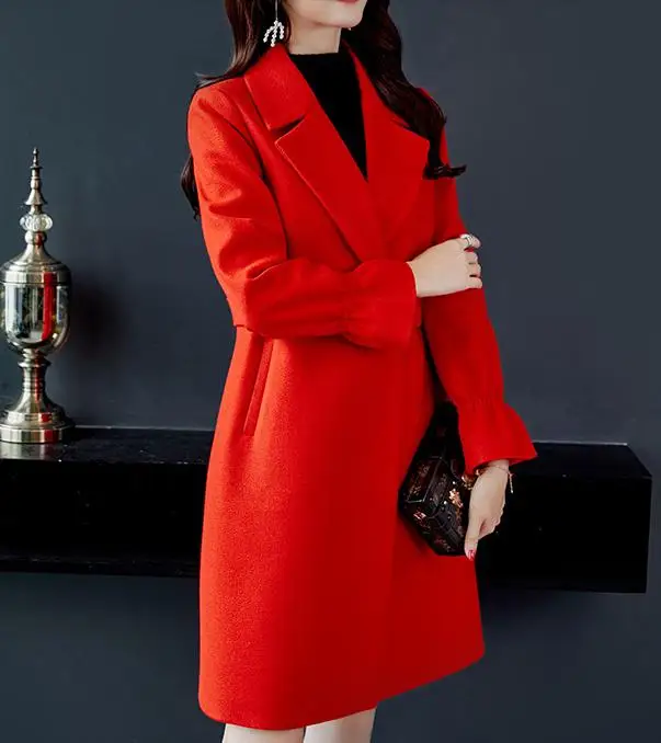 Корейское Новое тонкое шерстяное пальто женская верхняя одежда с длинными