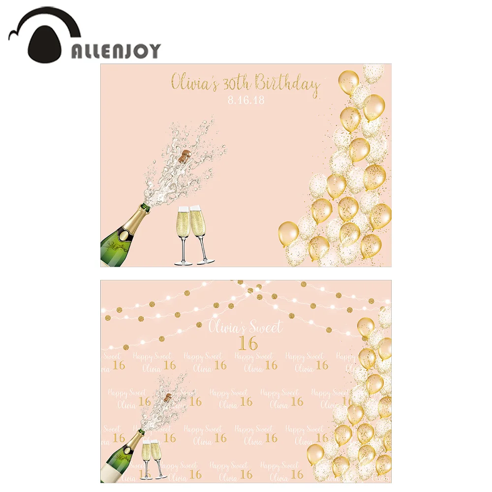 Allenjoy День Святого Валентина Розовый баннер с блестками золотые шары вино в