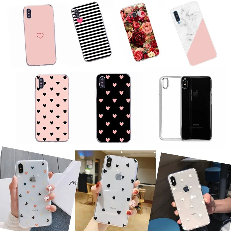 

For iphone 12 11 Pro XS Max Mini XR X 8 7 6 6S Plus Polka Dot Love Heart Clear Back Cover Creativity protective case