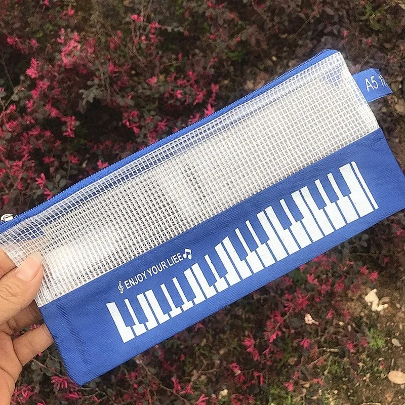 Пенал с рисунком музыкального пианино сетчатый карман для купюр школьные и