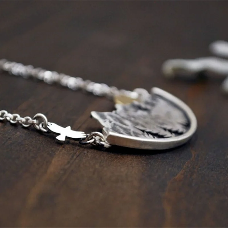 Adventure Awaits Mountain Landscape Necklace | Gold Sun, Flying Bird, and Pine Trees Pendant Necklaces for Women | Fashion Jewelry image 3