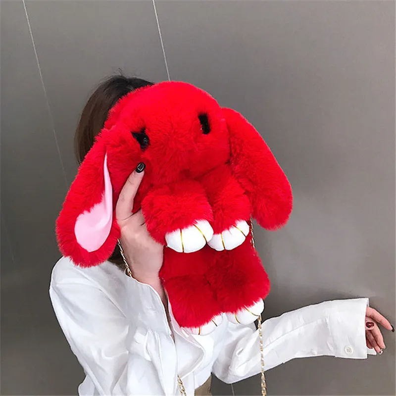 Женская Повседневная сумка мессенджер с кроликом модная цепочка имитацией меха