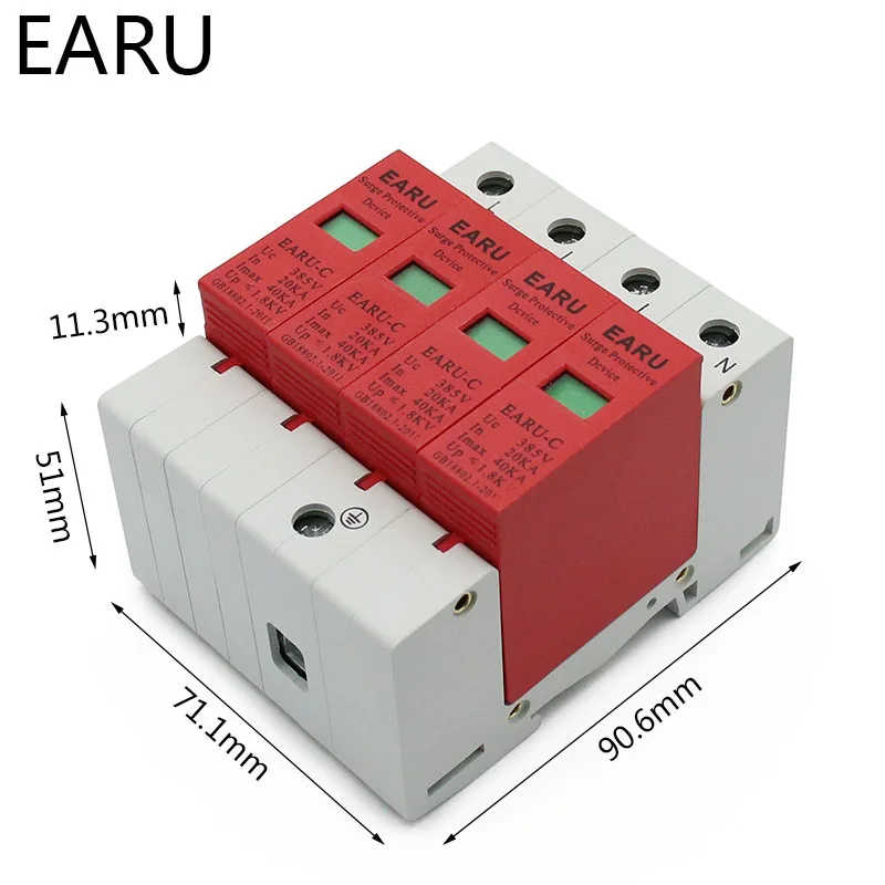 1pc AC SPD 3P+N 4P 20KA~40KA 385V House Lightning Surge Protector Protection Protective Low-voltage Arrester Device OEM Factory |
