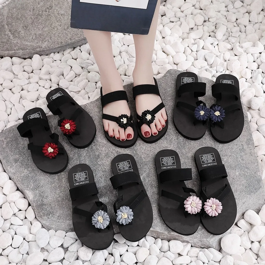 

SAGACE Women Beach Slippers Flip Flops Shoes Bohemia Style Flower Breathable Shoes Sandals Home Slipper Flip-Flops Flat Shoes
