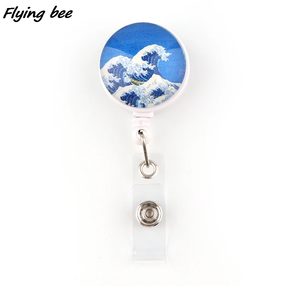 

X2048 1pcs Hot High Quality Waves Retractable Badge Reel Clip Cartoon Student Friends Exquisite IC Card Badge Holder Artist Gift
