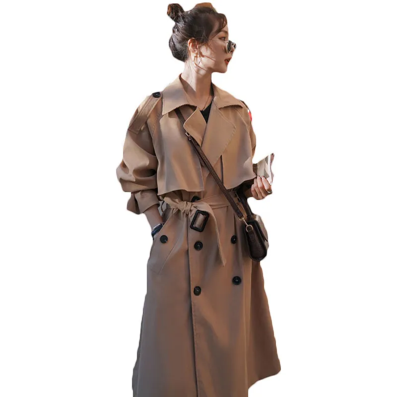 

2021New Style Spring Autumn Windbreaker Women's Mid-length British style Temperament Korean Loose Long Trench Coat 206A