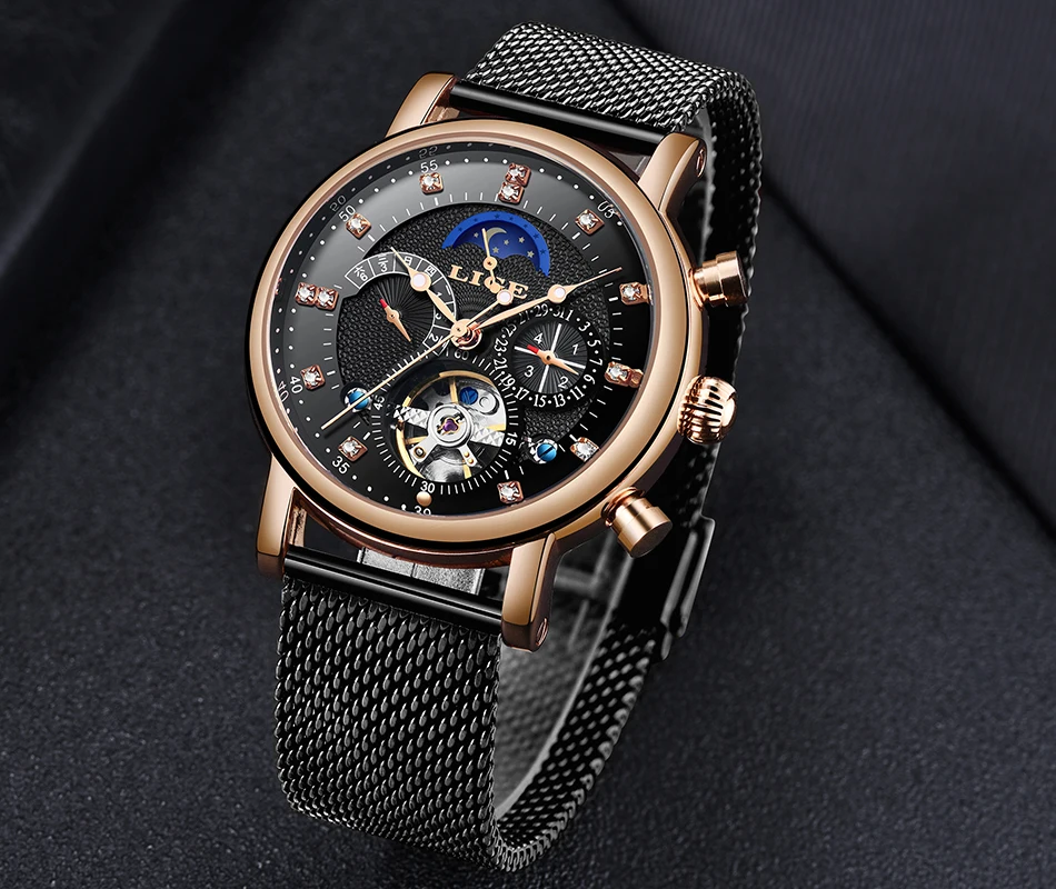 LIGE, подарок, мужские часы, брендовые, Роскошные, модные, Tourbillon, автоматические механические часы, мужские часы из нержавеющей стали, Relogio Masculino