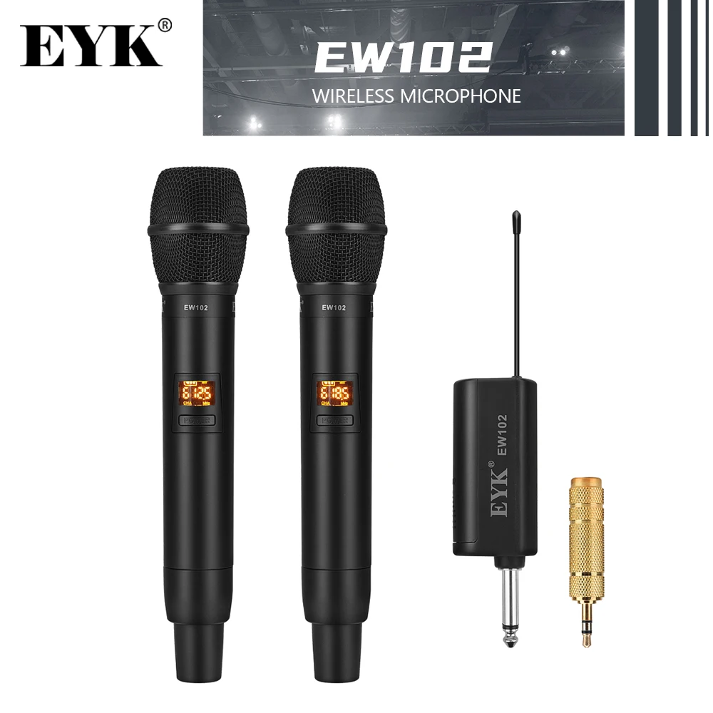 Двухканальный беспроводной микрофон EYK EW102 UHF перезаряжаемый приемник для записи