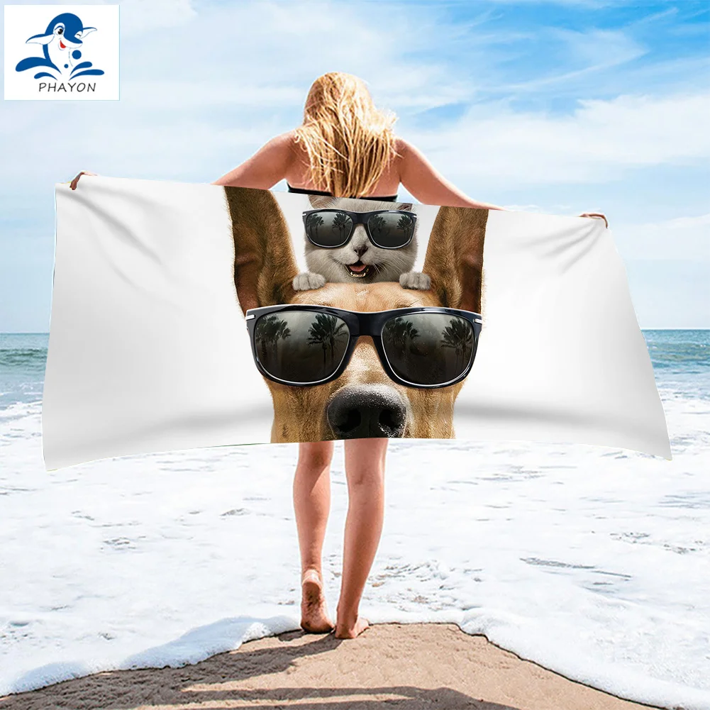 

Полотенце для ванной комнаты PHAYON солнцезащитные очки собака кошка пляжное полотенце из микрофибры детское полотенце для душа для подростк...