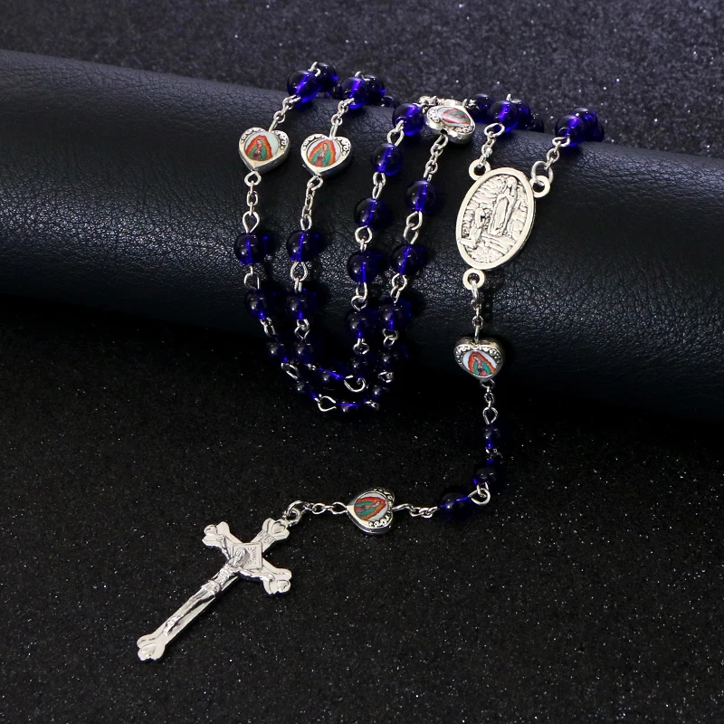 Коми 6 мм королевские синие стеклянные бусины крест длинные ожерелья с