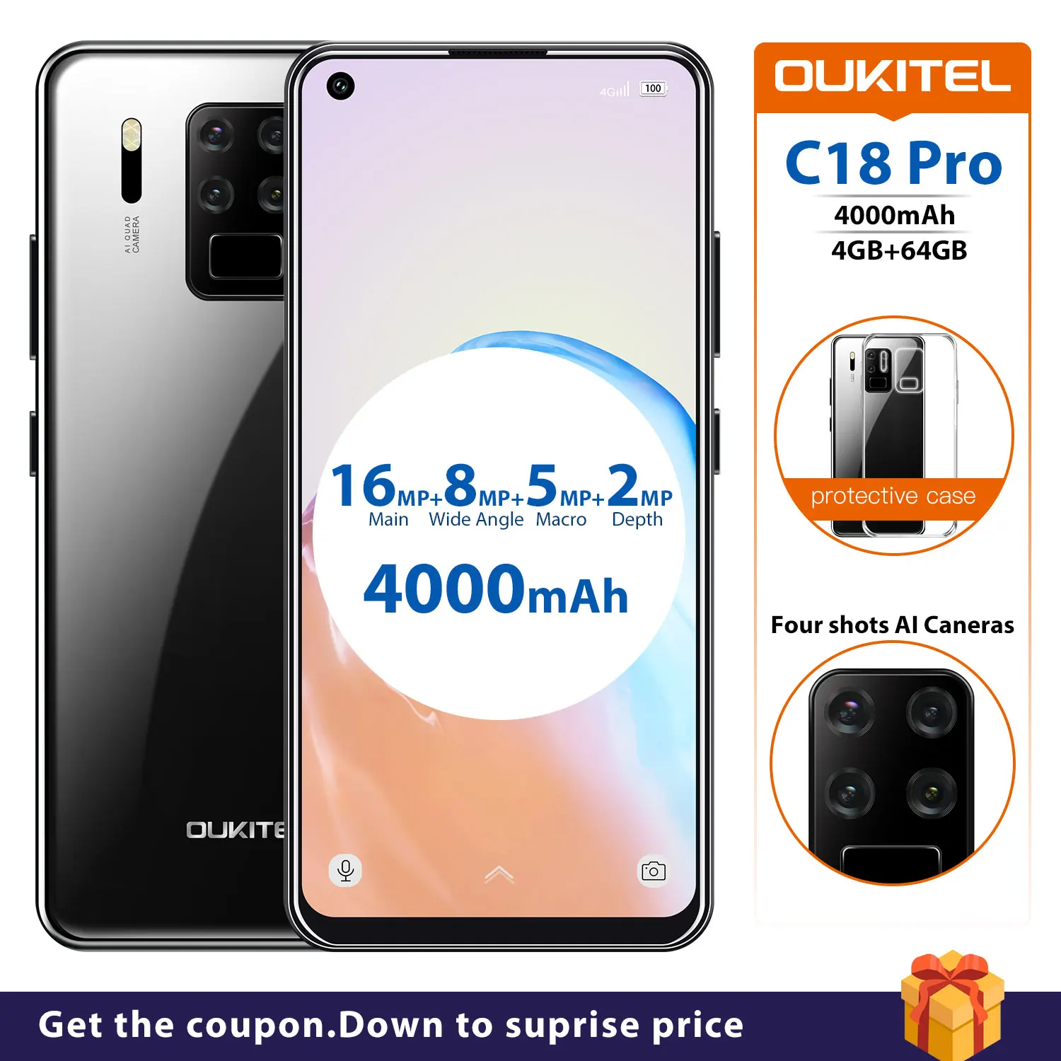 Смартфон OUKITEL C18 Pro 4G 4 Гб + 64 ГБ Android 9 0 задние камеры мобильный телефон 4000 мАч
