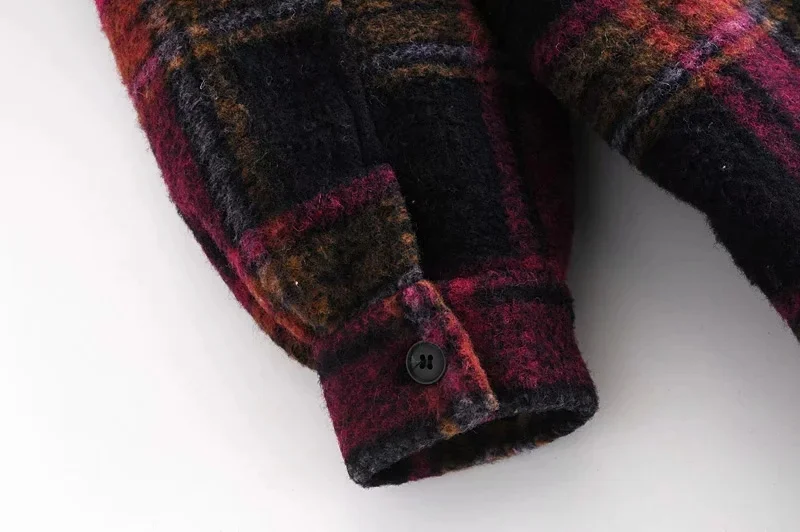 

Qeils Women Fashion Oversized Check Wool Jacket Coat Turn-Down Collar Casual Long Sleeve Pockets Female Outerwear Chic Overshirt