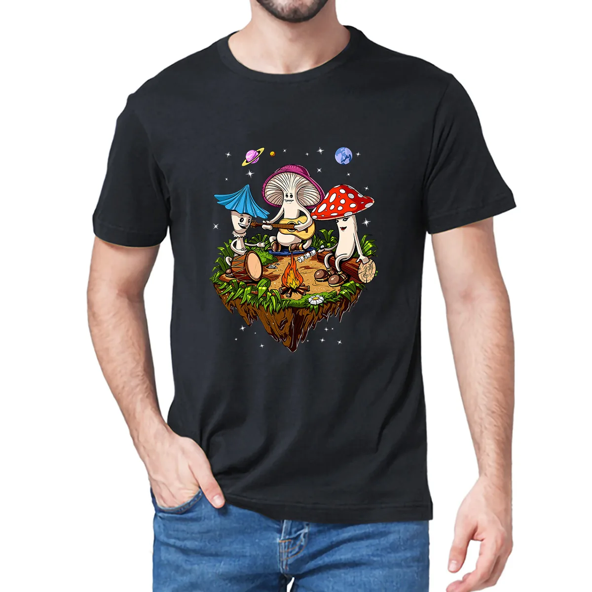 

Unisex Hippie Mushrooms Camping Psychedelic Forest Fungi Festival Men's 100% Cotton Short Sleeve T-Shirt Streetwear Soft Tee