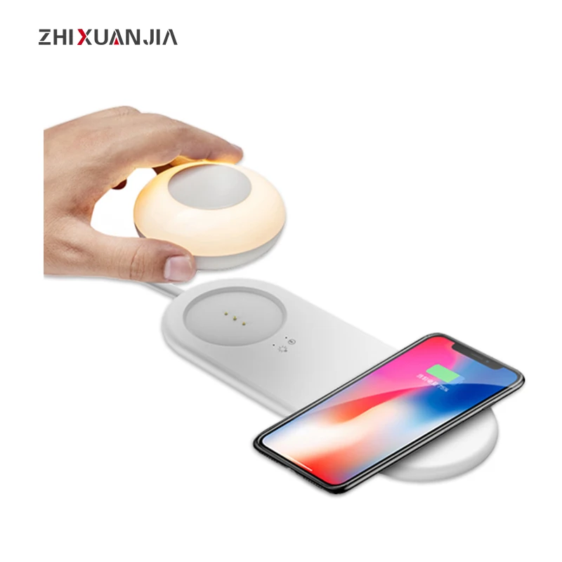 2 In 1Wireless Charging Multifunction Dimmable Desk Lamp Bedside Led Table Book Night Light for Mobile Phone charge | Лампы и