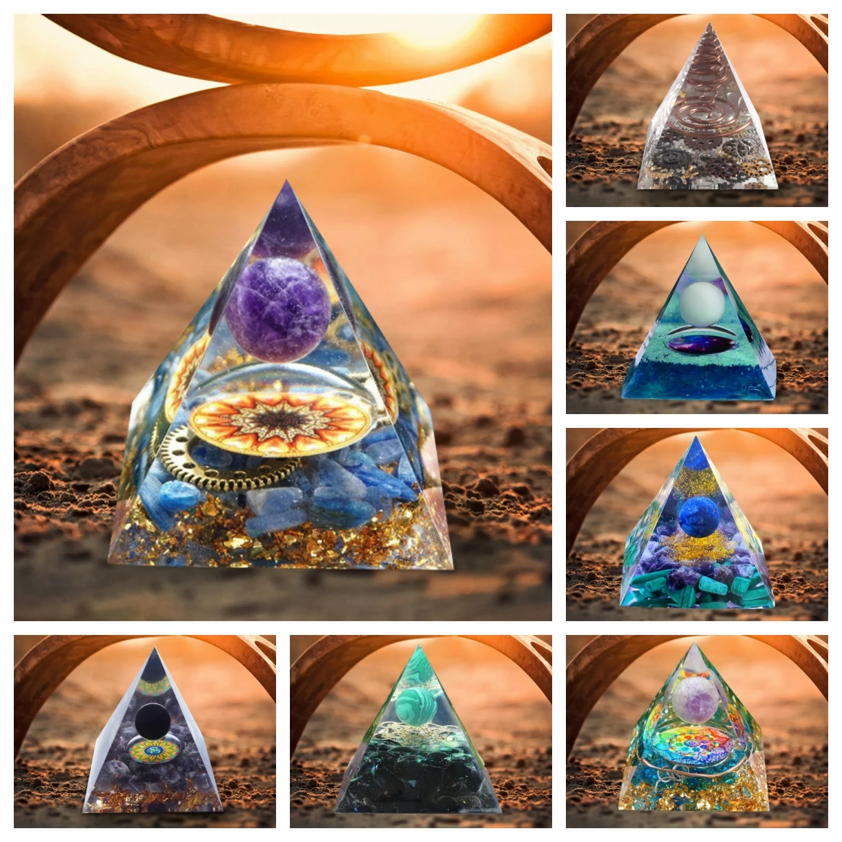 

Handmade Orgonite Pyramid Crystal Energy Generator Gather Wealth Prosperity Healing Gem Stone EMF Orgonite Energy Chakra Decor