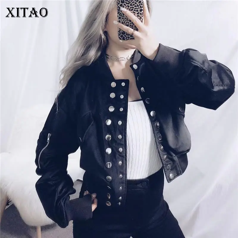 XITAO Tide индивидуальность однобортный жакет мода Дикий Элегантный женский Осень карман молния Черный Топы WQR1503