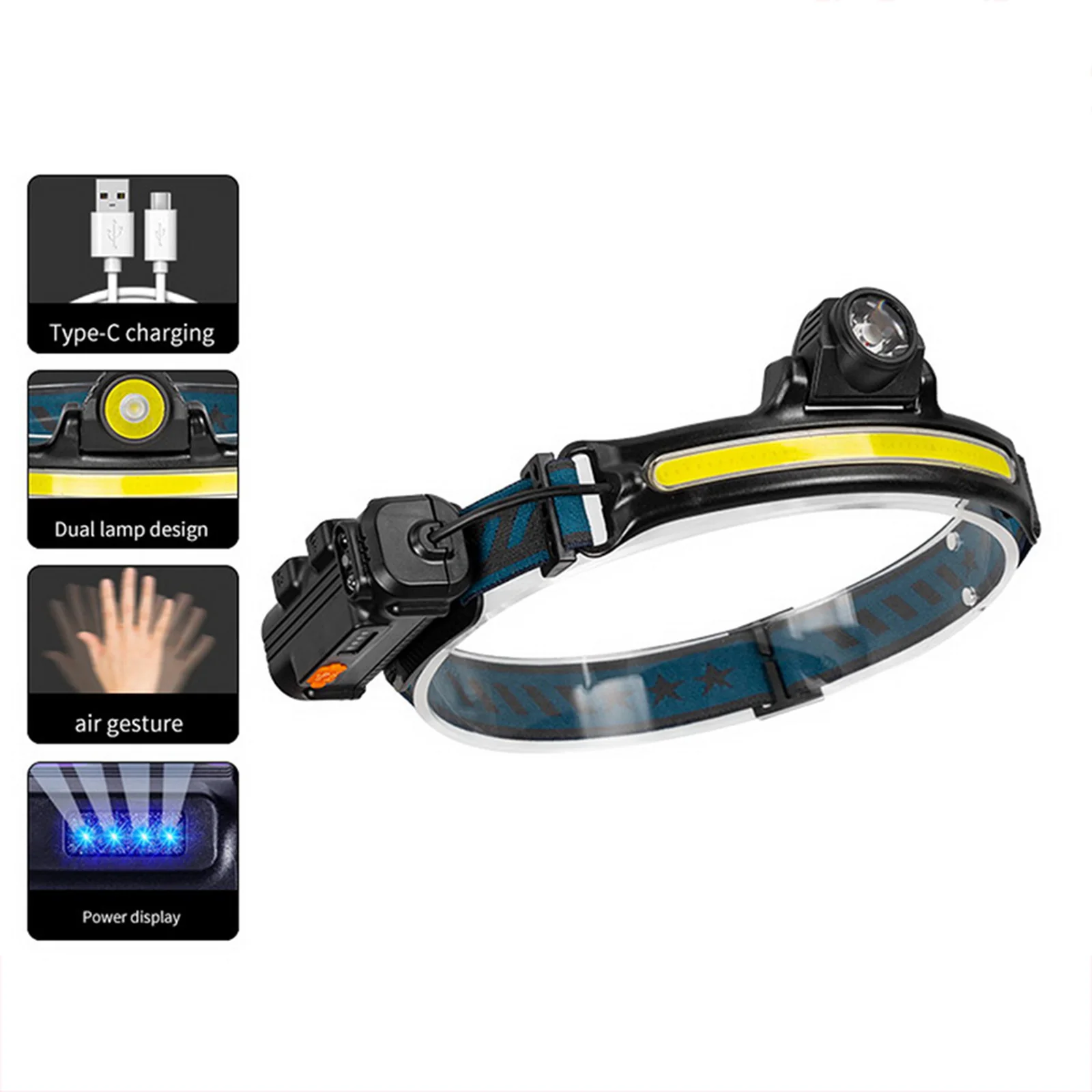 

LED Headlamp Flashlight Waterproof COB Headlamps with Motion Flashlight Lamp Flash Hunting Hiking Running