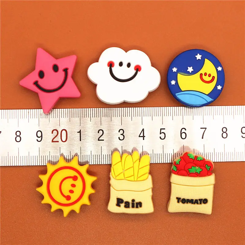 1pcs Cute PVC Shoe Charms Sun/Night/Stars/White Clouds/Bread/Tomato Shoe accessories Decoration Buckles Fit Bands Croc JIBZ Kids