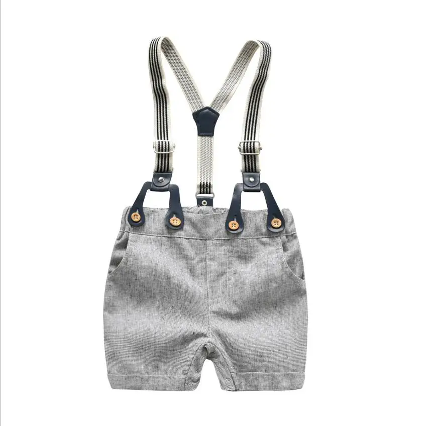 Newborn Baby Boy Clothes Set White Romper Strap Pants and Bow Tie 0-24 Monthes Quality Gentlemen Three Piece Suit |