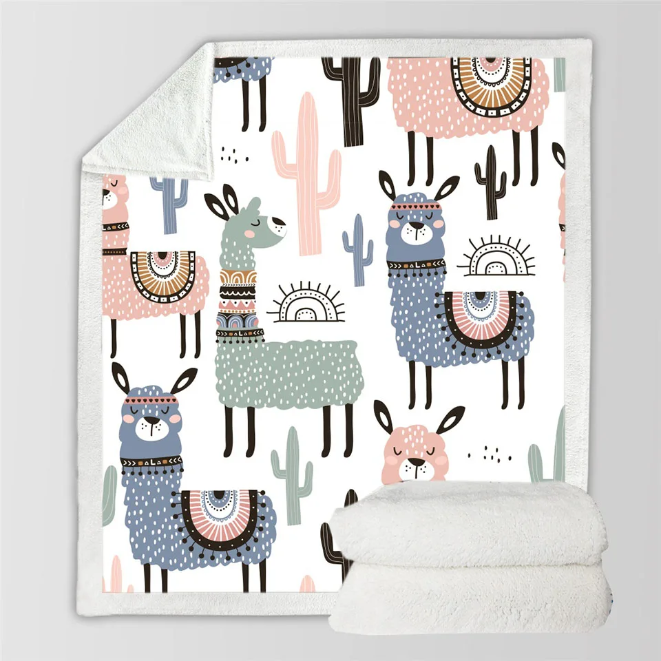 Soft Sherpa Blanket Cute alpaca For Kid Cartoon Throw Bedding Thick Warm On The Bed Sofa | Дом и сад