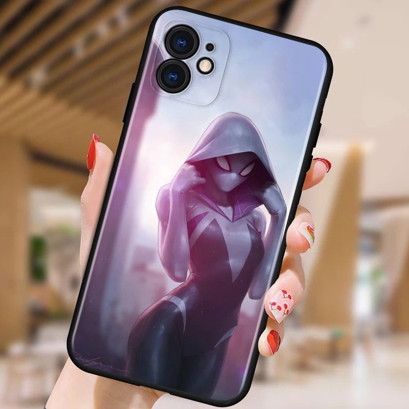 

Marvel Spider man Gwen Shockproof Cover for iPhone 5 5S 6 7 8 X XR XS 11 SE 12 2020 mini Plus Pro MAX TPU Black Soft Cover