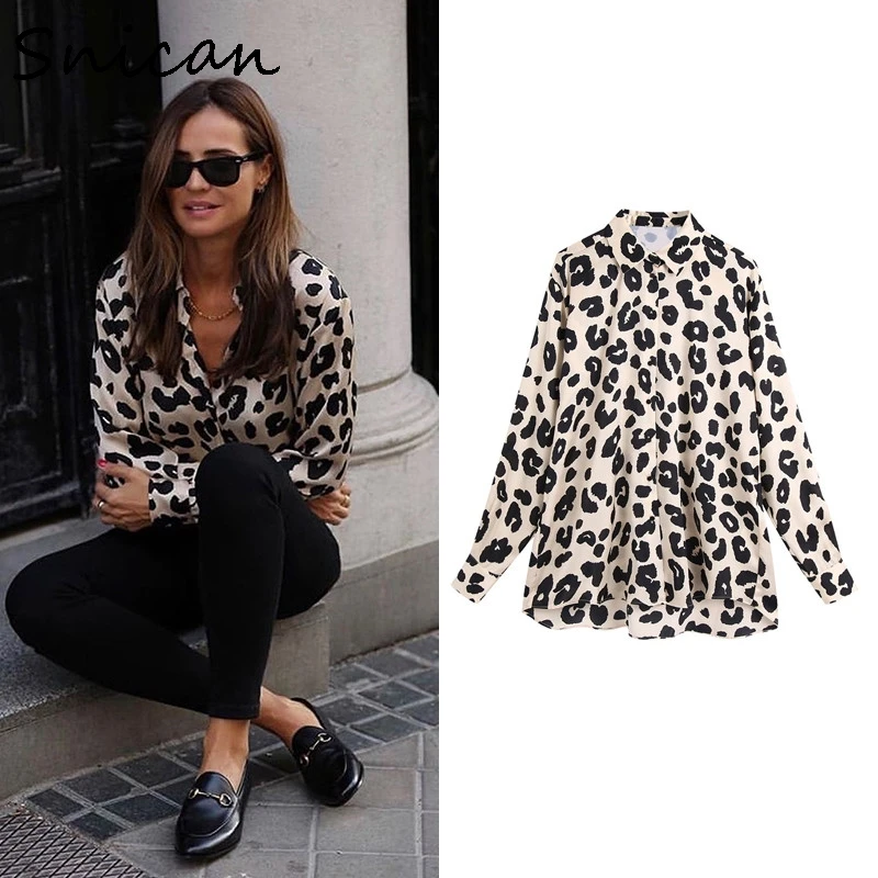 Snian sexy leopard print blouse long sleeve office ladies casual shirts za autumn spring blusas mujer de moda 2020 vintage tops