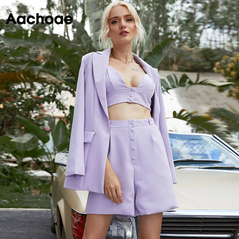 Модный комплект из трех предметов Женский уличный однотонный 3 топы и шорты