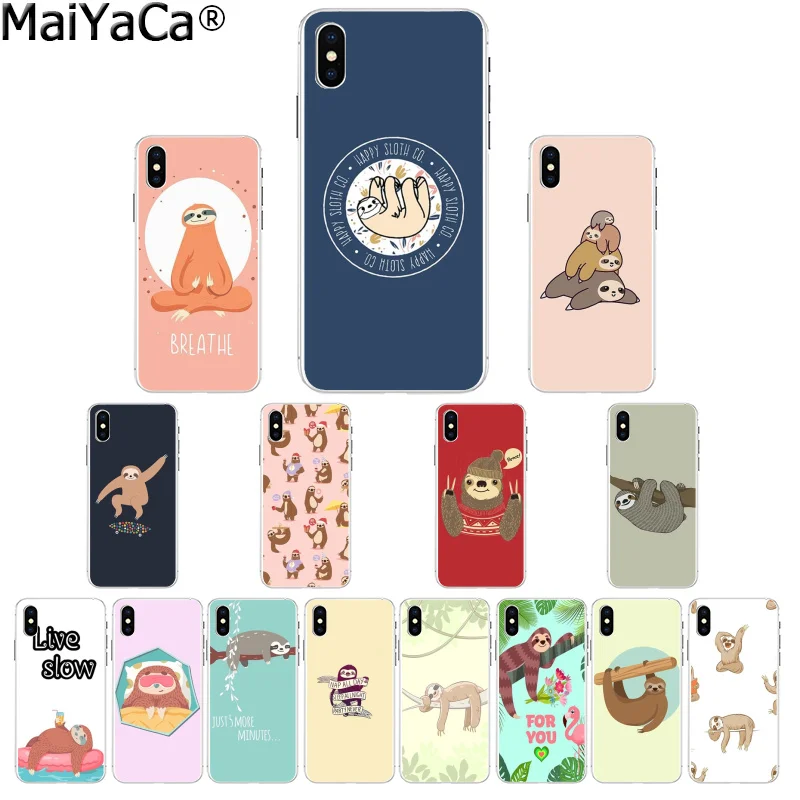 MaiYaCa Caffeinated животное Ленивец Крышка Прозрачный мягкий чехол для телефона для iPhone 6S 6plus 7plus 8 8Plus X Xs MAX 5 5S XR
