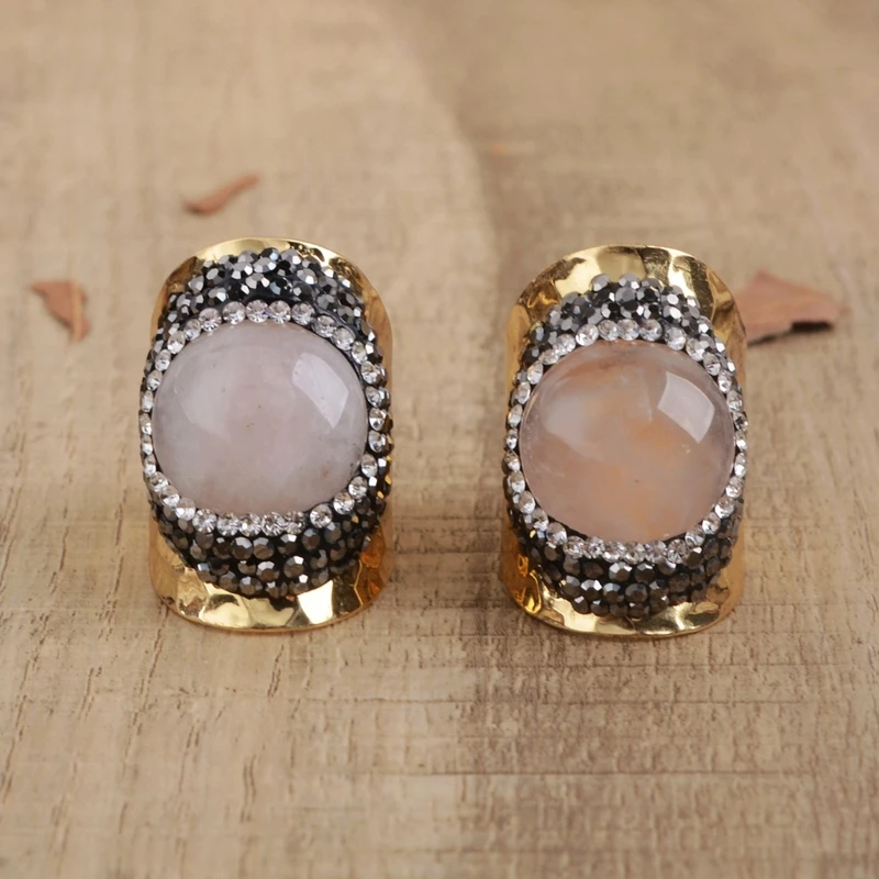 Розовые кварцевые кольца в стиле Бохо женские с розовыми кристаллами ручной