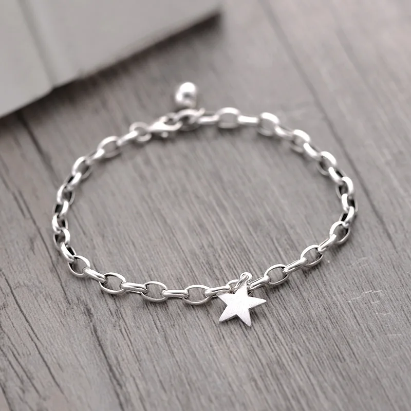 

Vintage 925 Sterling Silver Star Bead Charm Bracelet &Bangle For Women Wedding Jewelry Party SL308
