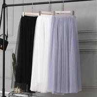 women spring summer elastic high waist long mesh skirt womens tutu maxi pleated skirt fashion