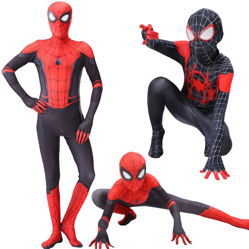 

Костюм для косплея для взрослых и детей, нарядный костюм из спандекса черного и красного цвета для Хэллоуина, дня рождения, вечевечерние НКИ