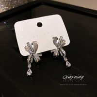925 silver needle korean fashion atmosphere design sense earrings micro inlaid zircon bow bracelet necklace set