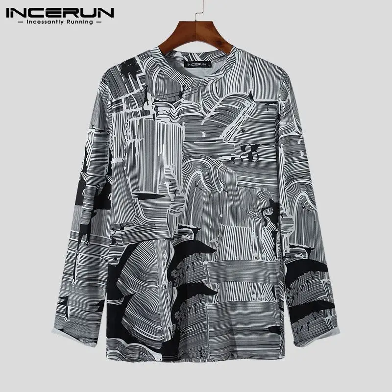

Fashion Leisure Style Men's Printing Camiseta Party Nightclub T-shirts Stretch Pullover Bottoming Tees S-5XL INCERUN Tops 2021