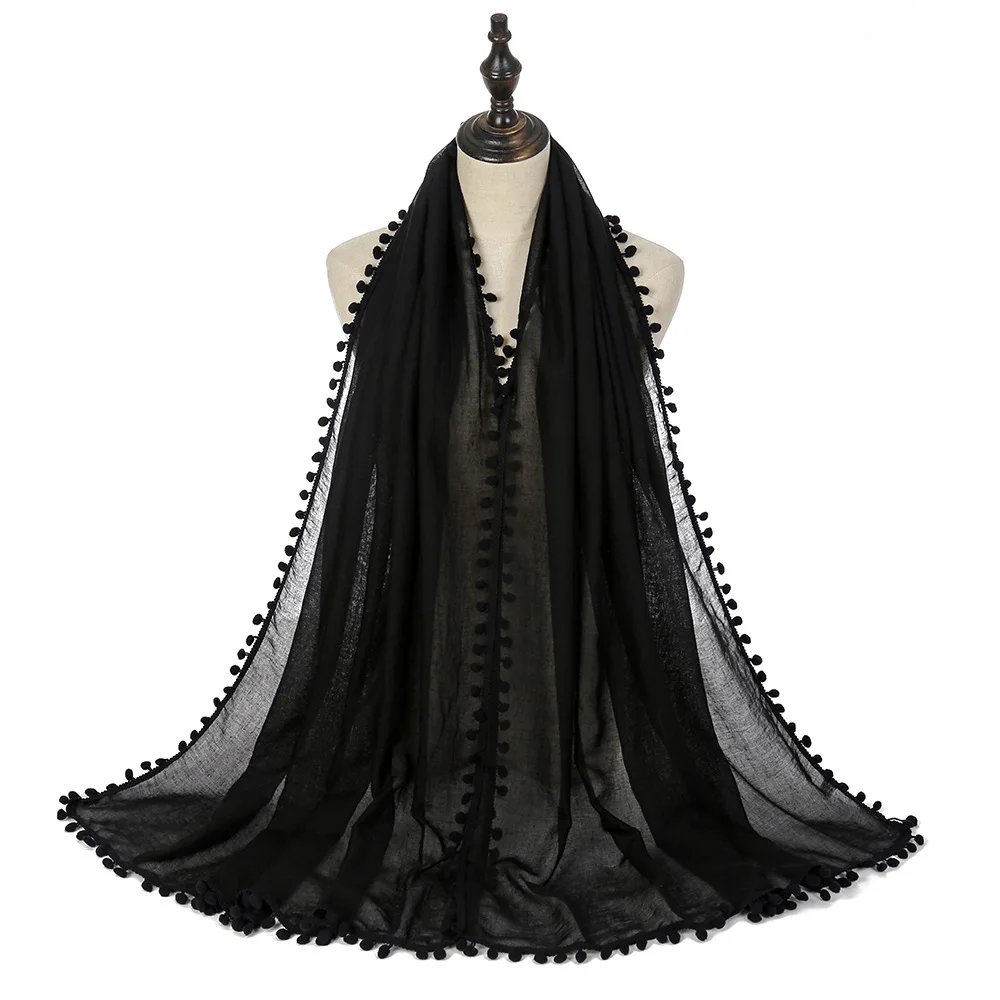 

14 Colors Plain Ball Pom Pom Viscose Shawl Scarf Women High Quality Wrap Pashmina Sjaal Bufandas Muslim Foulard Hijab 180*80Cm