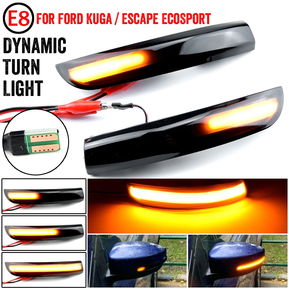 

2pcs Dynamic Blinker LED Turn Signal Lights Smoked Flowing Rear View Mirror Lights Indicator For Ford Kuga Ecosport 2013-2019