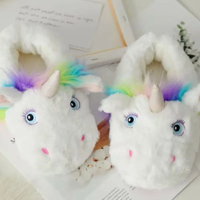 Unicorn Slippers Плюшевые тапочки с единорогом для взрослых и женщин; коллекция года; нескользящие домашние тапочки для девочек; обувь единорога; теплая мягкая зимняя обувь для спальни - Цвет: Unicorn Slippers