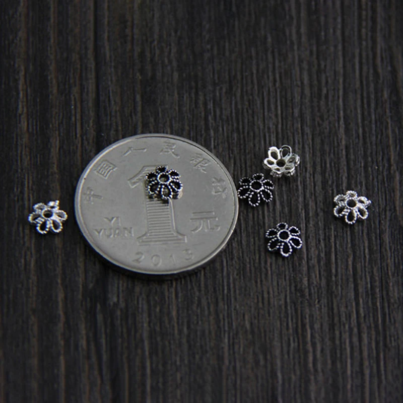 10PCS 925 Silver Color 5.5MM Flower Bead Hollow Caps DIY Jewelry Findings Accessories Bracelet Connector Wholesale
