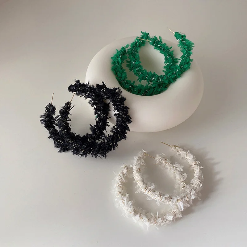 

LOVOACC Hyperbole 3 Styles White Black Green Color Cotton Pendant Earrings for Women Big Hollow Circle Hoop Earrings Jewelry