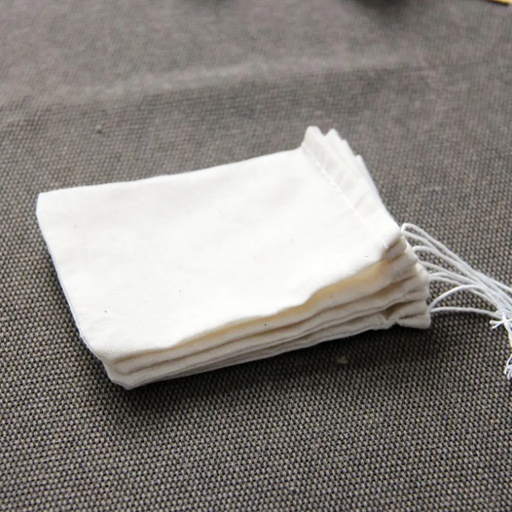 

10Pcs Reusable Drawstring Cotton Filter Bags Teabag Dried Herbs Herbal Loose Tea Soup Flavoring Spice Filter Bag 4 Sizes