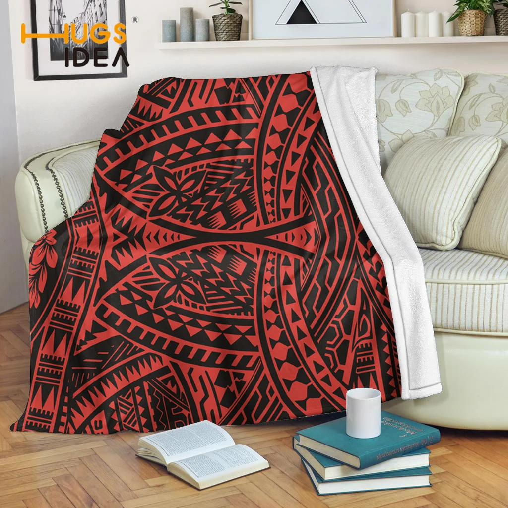 

HUGSIDEA 2021 New Trend Premium Plush Thin Quilt For Ladies Kids Polynesian Tribal Stripes Design Blanket Super Soft Warm