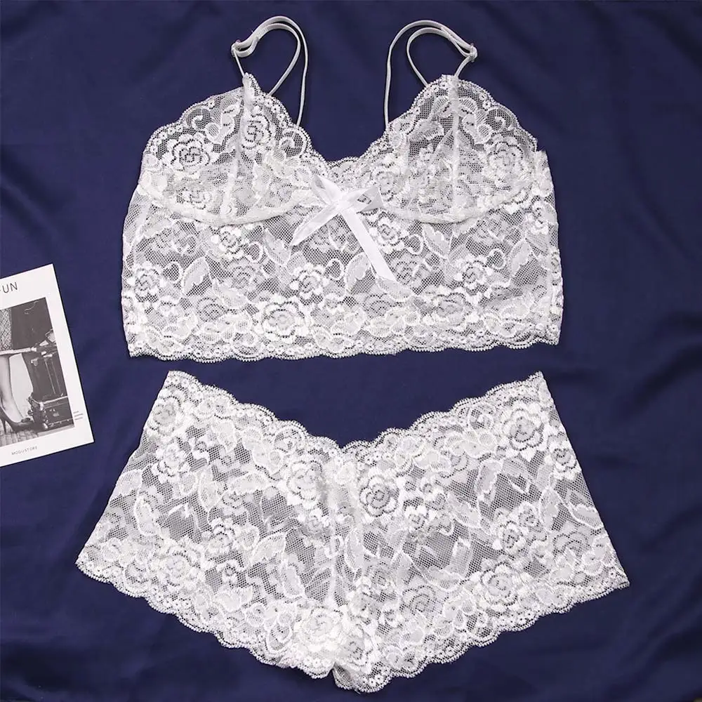 Комплект женского нижнего белья прозрачный кружевной бюстгальтер с цветочным
