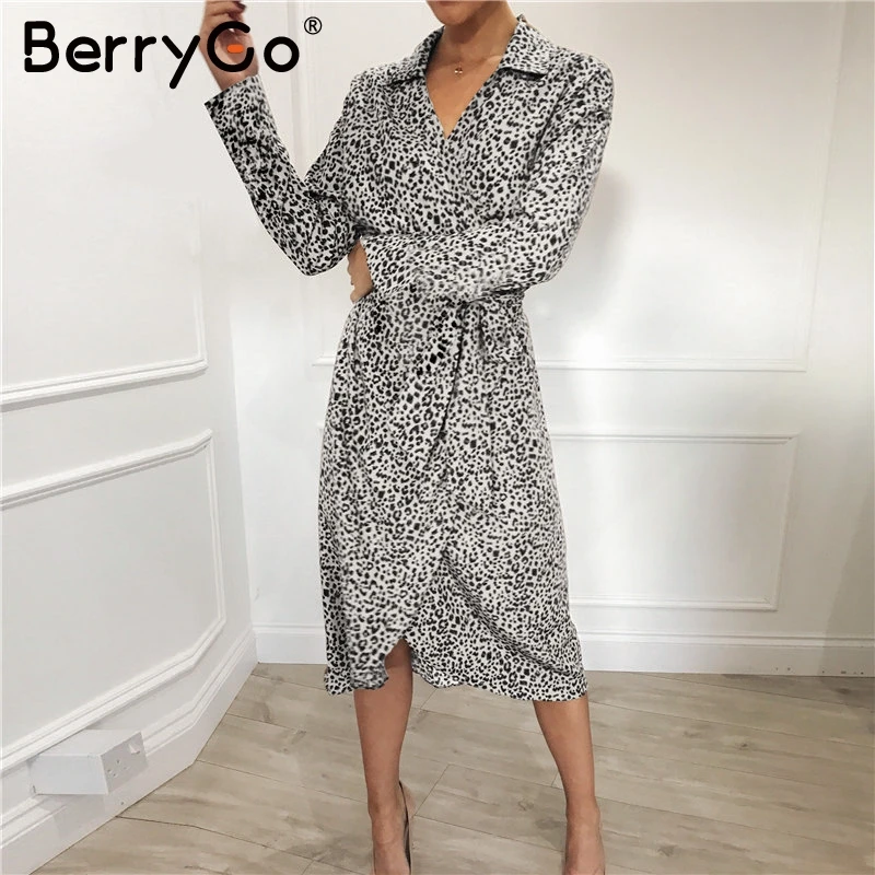 BerryGo элегантное леопардовое длинное платье для вечеринки свободное женское